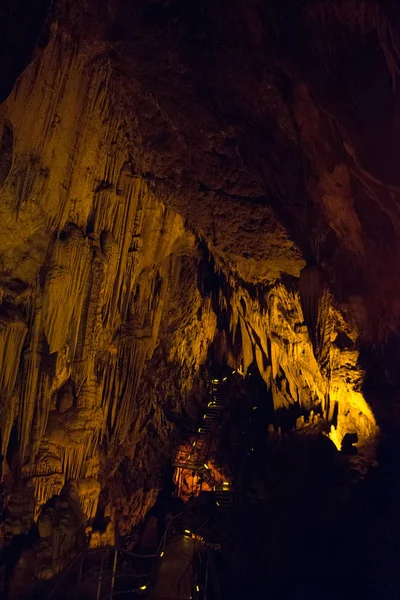 Caverna Dim Textura Pedra Paisagem Subterrânea Estalactites Alanya Distrito Antalya — Fotografia de Stock