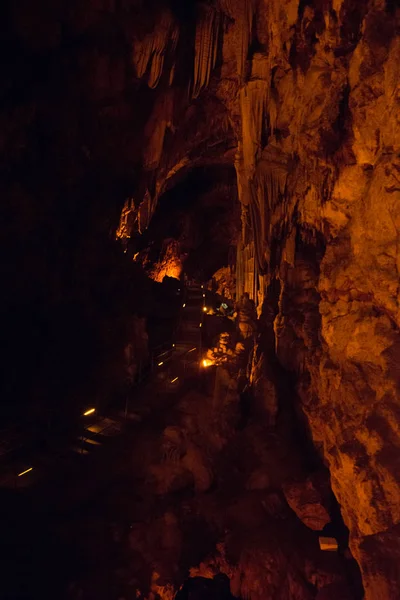 Cueva Dim Textura Piedra Paisaje Subterráneo Estalactitas Alanya Distrito Antalya — Foto de Stock