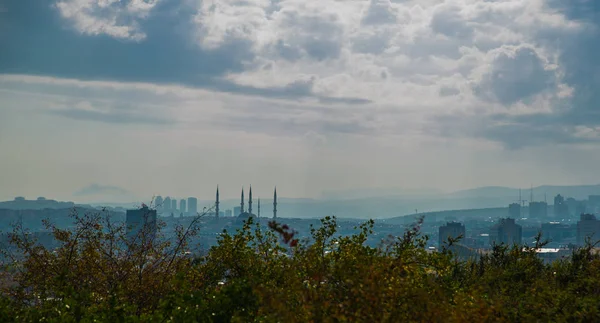 Landscape Overlooking City Capital Turkey Houses Mosque Trees Mountains Ankara — Stock Photo, Image