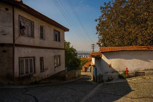Krajobraz Starych Domów Tureckich Obszarze Pobliżu Twierdzy Ankara Turcja — Zdjęcie stockowe