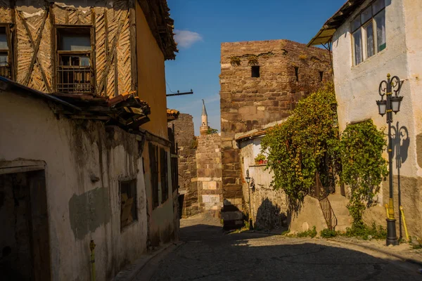 Krajobraz Starych Domów Tureckich Obszarze Pobliżu Twierdzy Zamku Ankarze Ankara — Zdjęcie stockowe