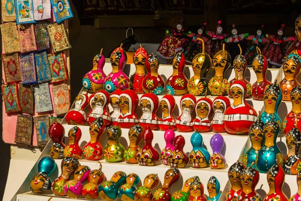 Colorful Toys Souvenirs Girl Santa Claus Traditional Market Turkey Bazaar — Stock Photo, Image