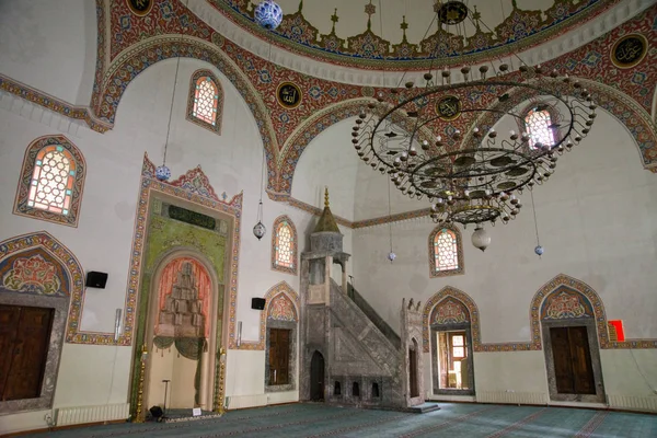 Eskisehir Turquia Mesquita Velha Bonita Interior Lustre Teto Com Ornamentos — Fotografia de Stock