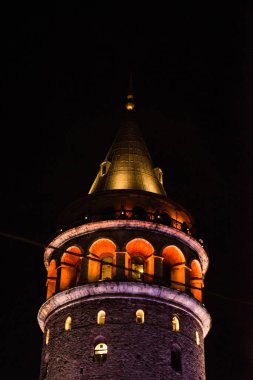 Gece görünümü. Cityscape Galata Kulesi Haliç, Istanbul, Türkiye üzerinde