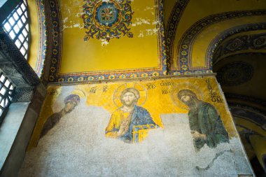 Bakire Meryem ve İsa Mesih 'in mozaiği ve Sofya kilisesi, İstanbul, Türkiye' deki diğer Azizler.