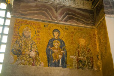 Bakire Meryem ve İsa Mesih 'in mozaiği ve Sofya kilisesi, İstanbul, Türkiye' deki diğer Azizler.