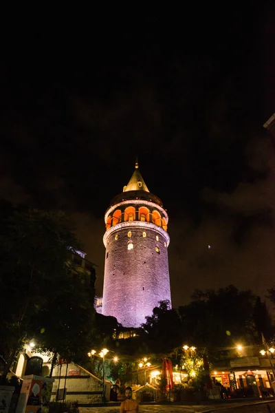 Vue Nuit Paysage Urbain Avec Tour Galata Sur Corne Istanbul — Photo