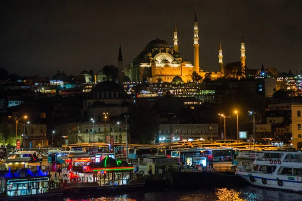 Istanbul Türkiye Gece Görünümü Içinde Belgili Tanımlık Geçmiş Ünlü Süleymaniye — Stok fotoğraf