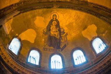 Tapınağın iç. Meryem ve çocuk, Türkiye, Istanbul Ayasofya'nın mozaik.
