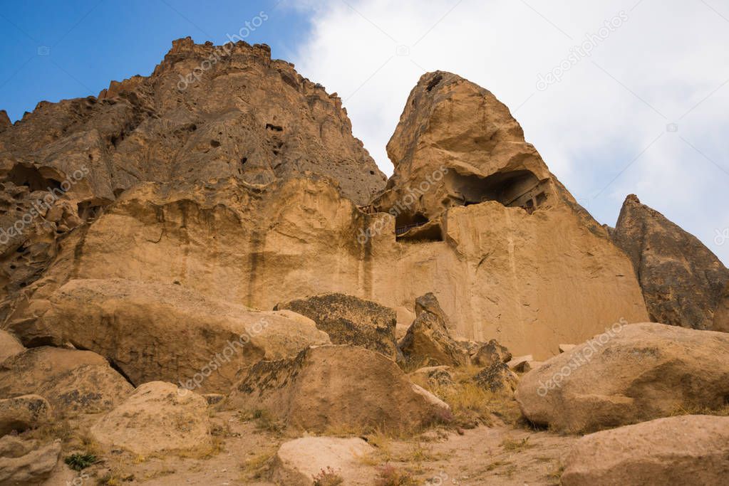 Selime Monastery in Cappadocia, Turkey. Green tour. Selime is town at the end of Ihlara Valley. Selime Monastery is one of the largest religious buildings in Cappadocia.