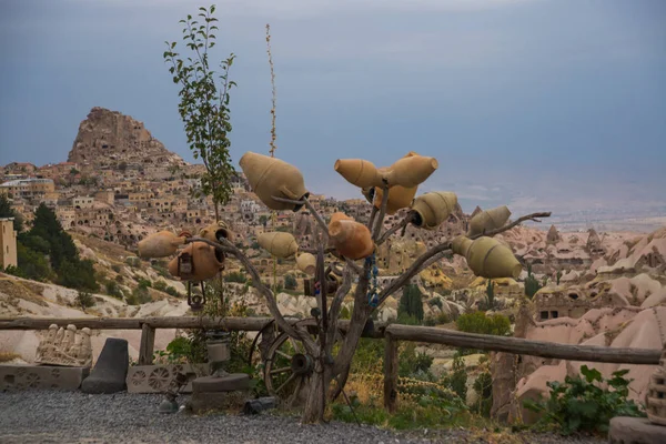 Uchisar Kappadokien Türkisch Baum Mit Töpfen Auf Dem Hügel Der — Stockfoto