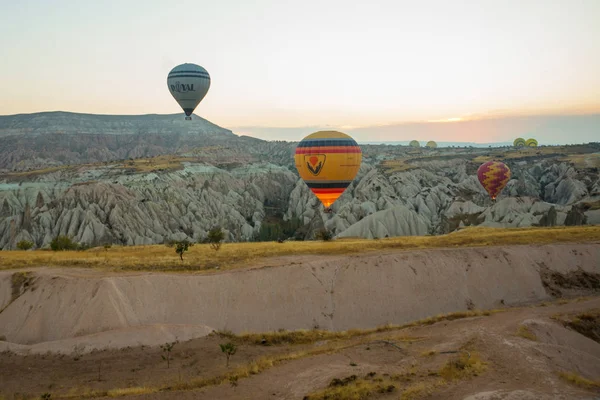 Many Colorful Hot Air Balloons Flight Mountains Panorama Cappadocia Sunrise — Stock Photo, Image
