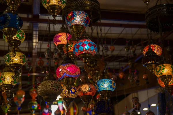 Multicolor Lámparas Turcas Tradicionales Hechas Mano Mercado Gran Bazar Turco — Foto de Stock