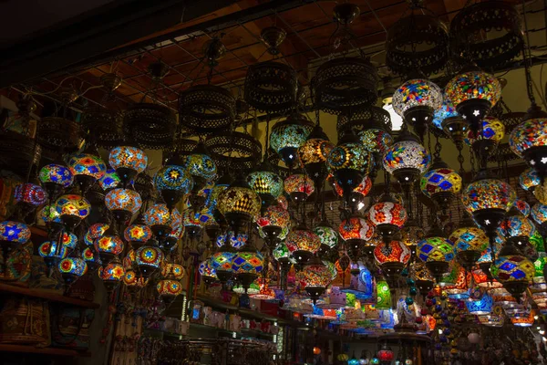 Auténticos Regalos Vidrio Colores Lámparas Luz Cálida Agradable Turquía Turismo — Foto de Stock