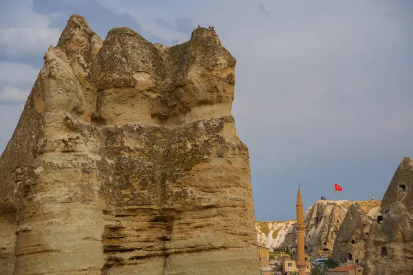 Goreme Turquía Vista Plataforma Observación Sobre Bandera Turca Roca Goreme — Foto de Stock