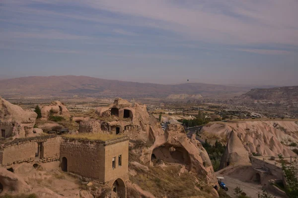 Kapadocja Turcja Uchisar Rockowej Twierdzy Starożytnego Domu Ułożone Filarach Wietrzenia — Zdjęcie stockowe