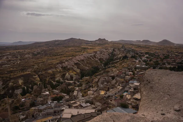 Panorama Uchisar Fortress Cappadocia Region Beautiful Landscape Asian City Cave — Stock Photo, Image