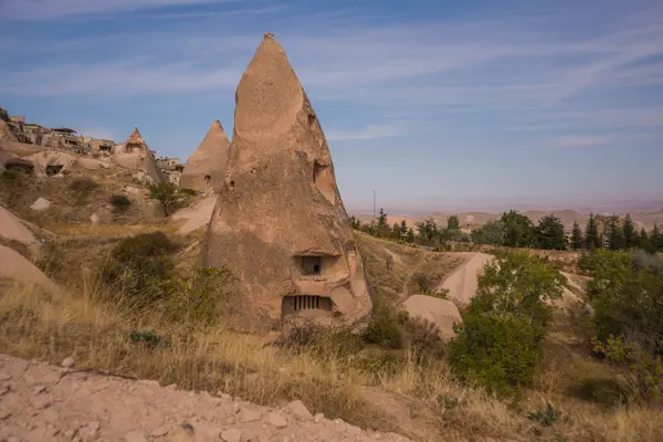 Uchisar Schloss Kappadokien Türkei Nevsehir Provinz Höhlenhäuser Kegeln Sandhügel Landschaftsfotografie — Stockfoto