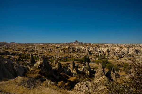 Capadocia Turquía Hermoso Paisaje Panorama Montañas Rocas Fortaleza Uchisar Horizonte — Foto de Stock