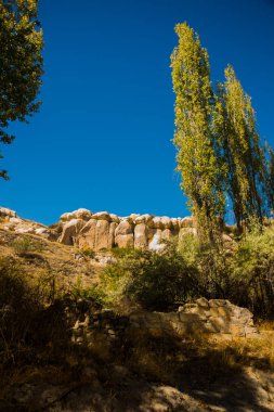 Kaya oluşumu, Uçhisar, arasındaki Gereme Zemi Vadisi sonuna Göreme bölge, Cappadocia, Anadolu, Turkey