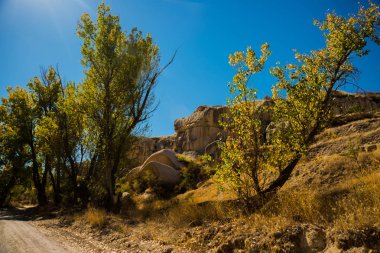 Kaya oluşumu, Uçhisar, arasındaki Gereme Zemi Vadisi sonuna Göreme bölge, Cappadocia, Anadolu, Turkey