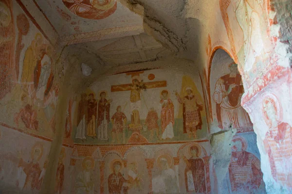 Goreme Capadocia Anatolia Turquía Interior Del Templo Con Pintura Fresco — Foto de Stock