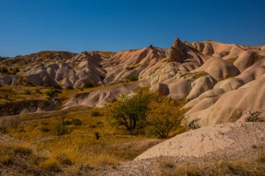 Güzel manzara Zemi Vadisi Göreme town yakınındaki alışılmadık bir taşla, Göreme bölgesi, Cappadocia, Anadolu, Türkiye