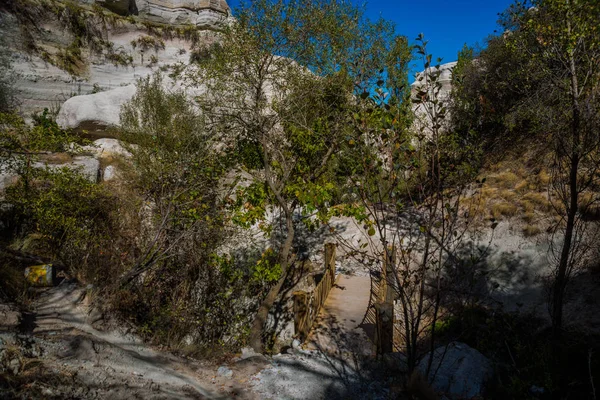 Kayalar Vadinin Ağaçların Arasında Ahşap Köprü Kapadokya Nevşehir Ili Anadolu — Stok fotoğraf