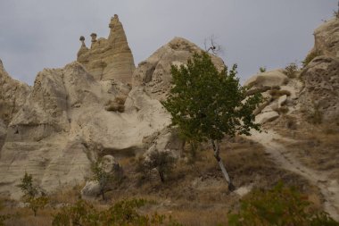 Beyaz vadi, Kapadokya geçit Baydere, Türkiye: Olağanüstü yatay, dağlar ve kayalar Güz.