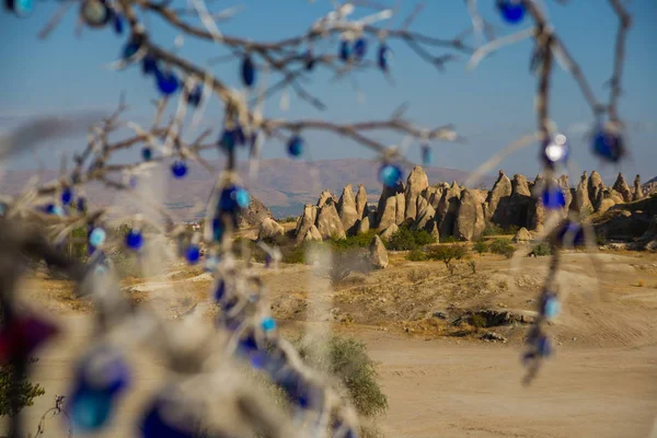 Piedras Azules Madera Iglesias Rupestres Palomares Valle Espada Goreme Capadocia — Foto de Stock