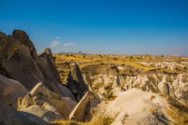 Vista Panorámica Las Montañas Rocas Capadocia Turquía Horizonte Silueta Uchisar — Foto de Stock