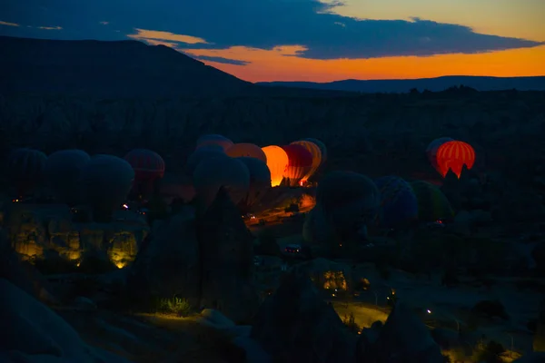 Cappadocia Turkey Early Morning Captured Flying Hot Air Balloons Highest — Stock Photo, Image