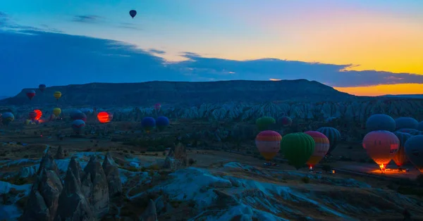 Cappadocia Goreme Anatolia Turkey Hot Air Balloons Floating Sky Backlit — Stock Photo, Image