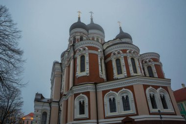 Tallinn, Estonya. Alexander Nevsky Katedrali manzarası. Ünlü Ortodoks Katedrali Tallinn'ın en büyük ve görkemli Ortodoks kubbe katedral olduğunu. Popüler Landmark. UNESCO Dünya Miras Listesi