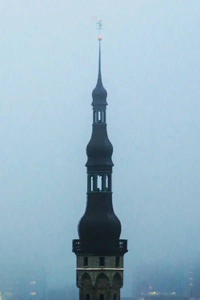 View Old Town Foggy Weather Town Hall Spire Toompea District — Stock Photo, Image