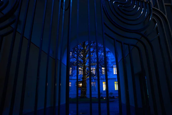 Capital Estonia Tallin Hermoso Paisaje Azul Noche Con Valla Silueta — Foto de Stock