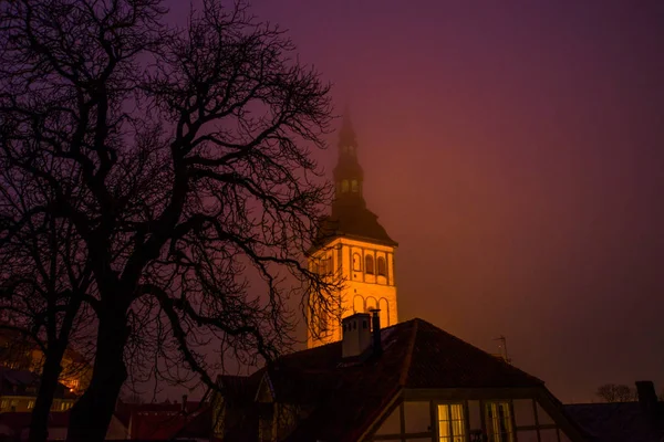 Tallinn Estonia Nicholas Church Niguliste Church Niguliste Kirik Night Landscape — Stock Photo, Image