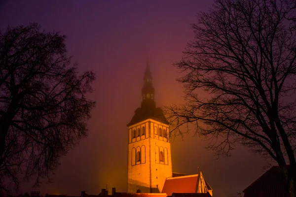 Tallinn Estland Nicholas Church Niguliste Kyrka Niguliste Kirik Natten Landskap — Stockfoto