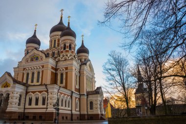 Tallinn, Estonya. Alexander Nevsky Katedrali manzarası. Ünlü Ortodoks Katedrali Tallinn'ın en büyük ve görkemli Ortodoks kubbe katedral olduğunu. Popüler Landmark. UNESCO Dünya Miras Listesi