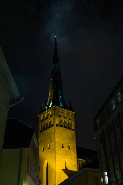 Tallinn Estland Kerk Van Olaf Torenspits Van Kerk Verlicht Prachtige — Stockfoto