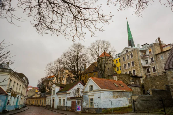 Tallinn Capitale Estonia Vecchia Strada Con Case Fine Autunno Mura — Foto Stock