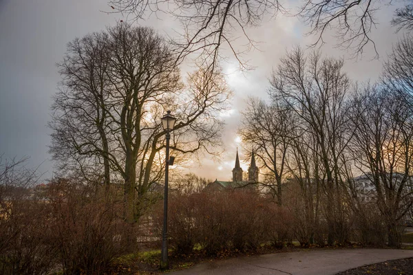 Charles Church, Kaarli kirik, Lutheran church in Tallinn, Estonia. Neo-Gothic Lutheran Church of the XIX century. Beautiful autumn landscape