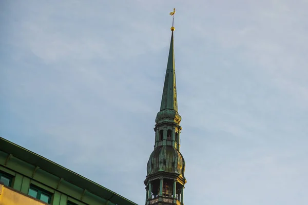 Riga Latvia Spire Church Peter One Symbols One Main Sights — Stock Photo, Image
