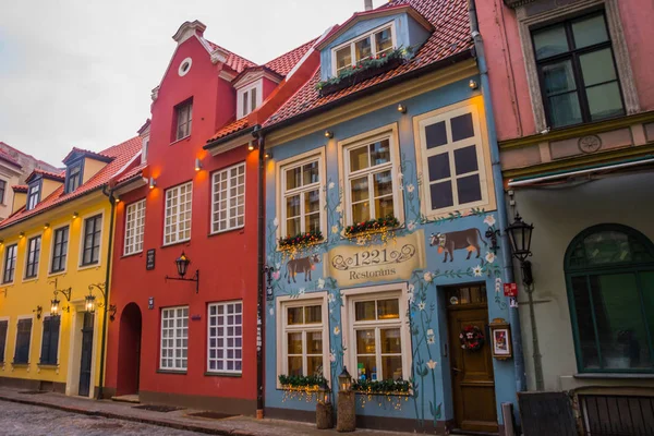 Riga Letónia Restaurante 1221 Casa Histórica Cidade Velha Rua Jauniela — Fotografia de Stock