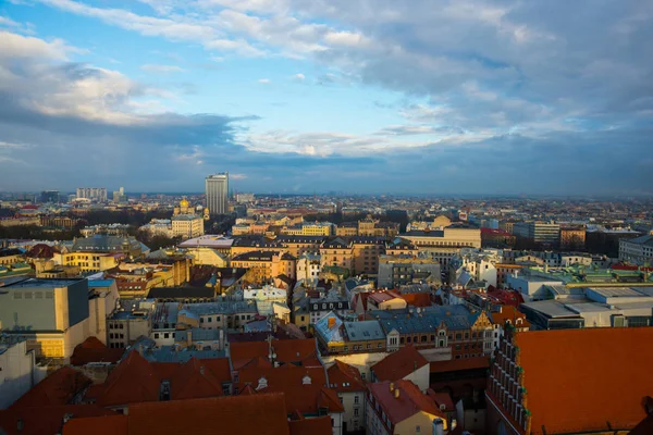 Panoramautsikt Över Staden Riga Lettland Från Höjden Tornet Kyrkan Peter — Stockfoto