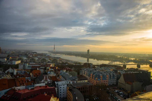 Panoramisch Uitzicht Stad Riga Letland Uit Hoogte Van Toren Kerk — Stockfoto