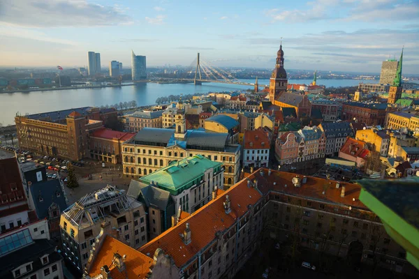 Riga Lettland Flygfoto Över Riga Med Domkyrka Och Kajen Vid — Stockfoto