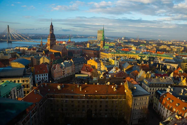 Riga Lettland Flygfoto Över Riga Med Domkyrka Och Kajen Vid — Stockfoto