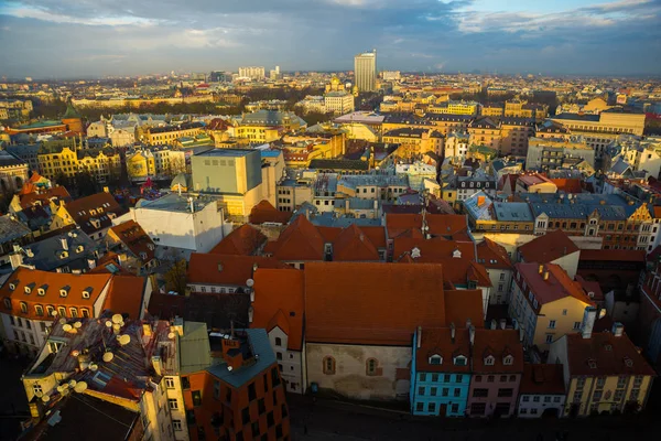 Ovanifrån Gamla Stan Med Vackra Färgglada Byggnader Riga City Lettland — Stockfoto