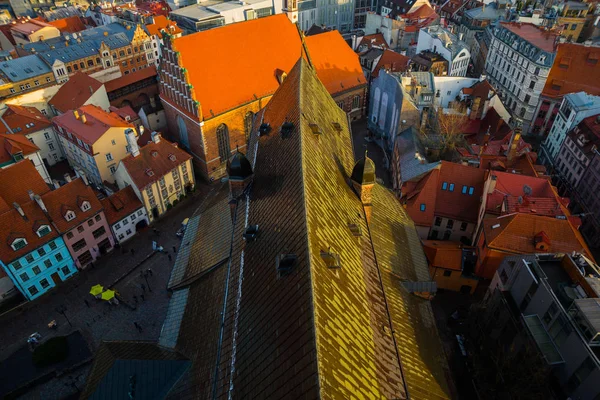 Widok Góry Stare Miasto Piękne Kolorowe Budynki Mieście Riga Łotwa — Zdjęcie stockowe